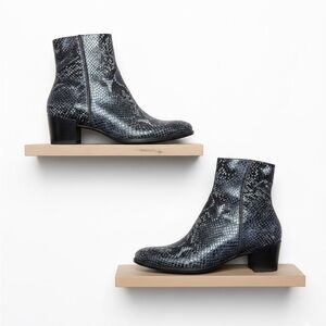 • Ecco Black and Gray Snake Print Ankle Boots •